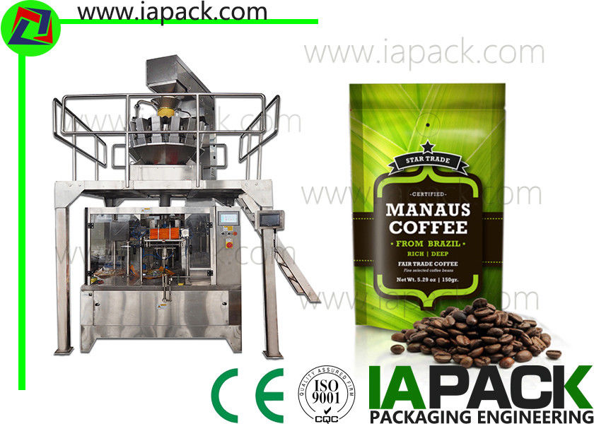 multi-heads weigher and zipper stand up pouch bag sachet rotary packing machine.